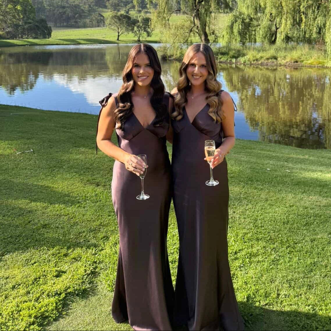 The Rosalie Deep V Gown With Shoulder Bows