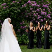 The Rosalie Deep V Gown With Shoulder Bows