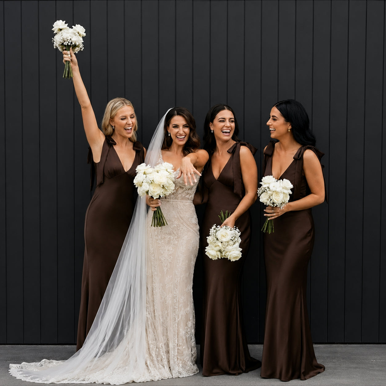 The Rosalie Deep V Gown With Shoulder Bows