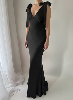 The Rosalie Deep V Gown With Shoulder Bows NEW