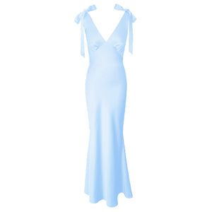 Open image in slideshow, The Rosalie Deep V Gown With Shoulder Bows NEW
