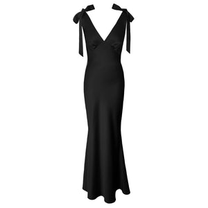 Open image in slideshow, The Rosalie Deep V Gown With Shoulder Bows NEW
