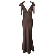 The Rosalie Deep V Gown With Shoulder Bows