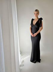 The Rosalie Deep V Gown With Shoulder Bows