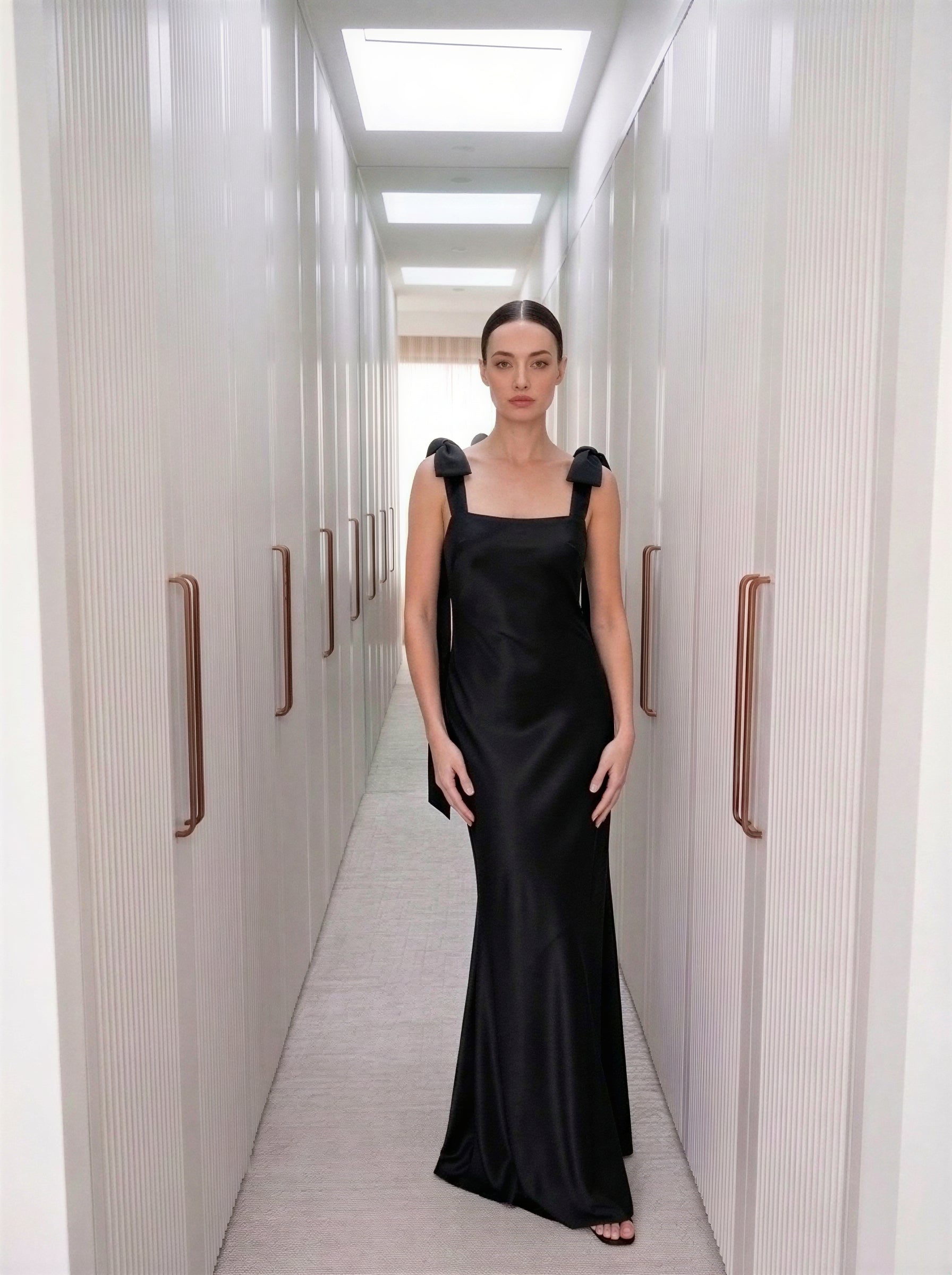 The Ivy Slip Gown With Shoulder Bows