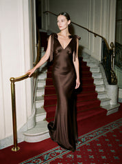 The Rosalie Deep V Gown With Shoulder Bows